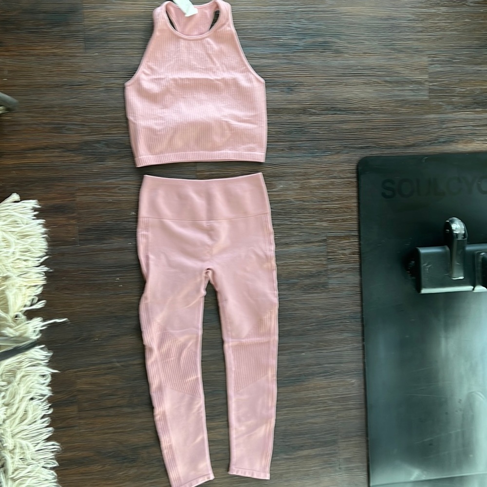 Mauve Pink Fabletics Set with tank and leggings.